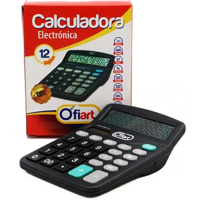 Calculadora 12 dígitos. Sistema de carga dual.